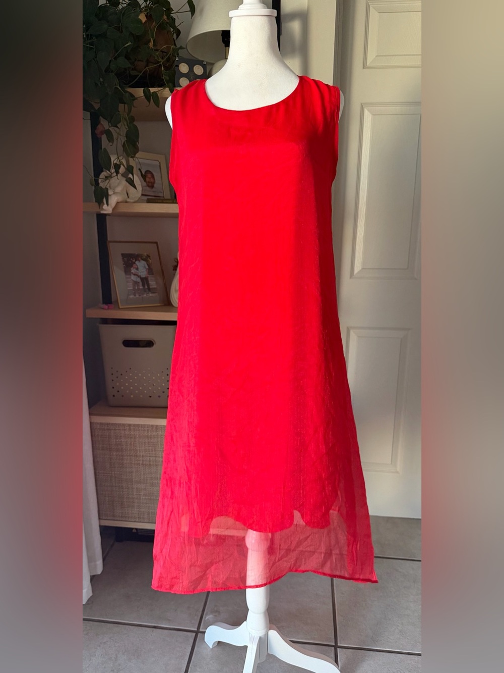 Jiefeini Made in Italy Red 92% Silk Layered Maxi Dress Size L